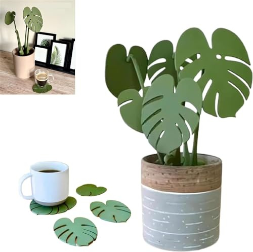 Monstera 3D-Bedruckte Untersetzer-Set, Magnetische Grüne Blätter für Getränke - 3 Stück
