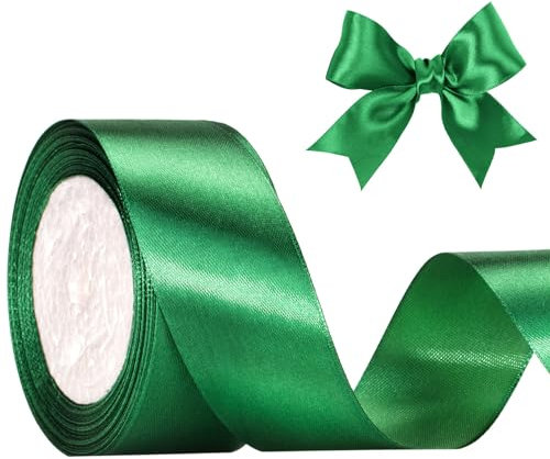 KINGLAKE 40mm Green Satin Ribbon for Gift Wrappring, 22M Polyester Fabric Decorative Ribbon for Crafting, Christmas, Valentine, Bouquets, Cake, Hair, Wedding Party Decoration