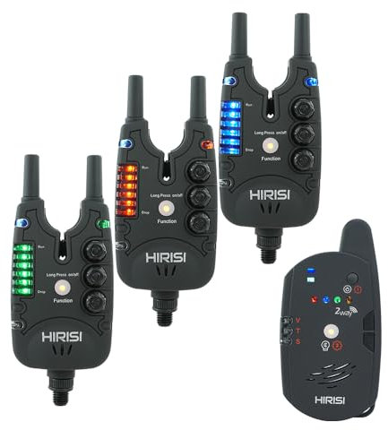 Hirisi Tackle Karpfenangeln Bissanzeiger Mit Fernbedienung (FunkempfäNger), Mit Nachtlicht, Einstellbarer Empfindlichkeit, LautstäRke Und Ton. Bissanzeiger Set. (FBA-S8-3)