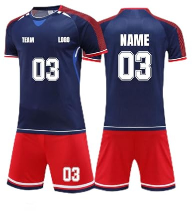 Generisch Personalisiert Trikot mit Eigenem Namen Nummer Logo, Fußball Trikots Shorts Set für Kinder/Erwachsene, Fussball Jersey Trainingsanzug für Junge Herren #9