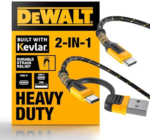 DEWALT Heavy Duty 2In1 Charging Cable, Usb C To Usbc W/Adapter Usb, 60W Pd Fast Charging & Data Sync, Typec Charger Cables For Multiple Devices For Iphone 16/15 Pro Max, Macbook, Ipad, Samsung Galaxy