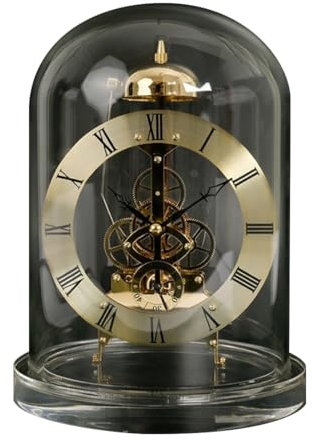 FYDZ Vintage Quartz Clock with Glass Dome - Transparent Desk Clock for Modern Living Room Decor(Golden,Ty2)
