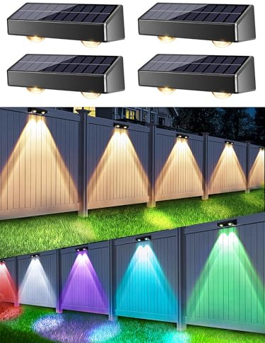 Solcellslampor för trädgårds, PhilzOps 4 stycken solcellsvägglampa utomhus LED solarljus utomhus 11 lägen varmvit/kallvit/färgskiftande belysning IP65 vattentät trädgårdslampa för trappor balkong