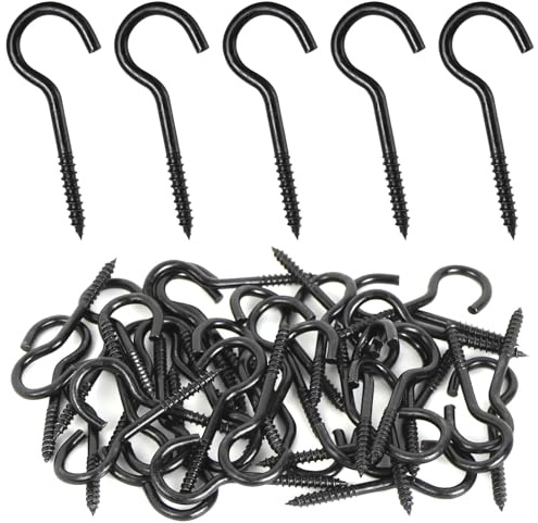 JOYSKY 40 Stück Schraubhaken Schwarz 50mm Tragfähig 14-23kg | Edelstahl Haken zum Schrauben Schraubhaken Set Hakenschraube Einschraubhaken zum Befestigen von Pflanzen, Markisen, Lampen
