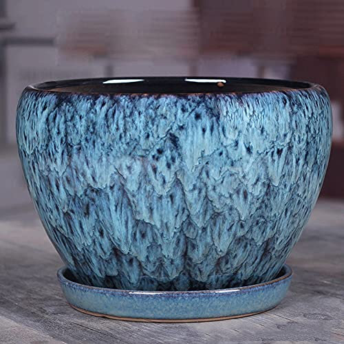 PUFAHAU Extra große, runde Pflanztöpfe aus Keramik für Gartenblumen, Kakteen, mit Abflussloch und Untertasse, kleine bis mittelgroße bis große, runde, Moderne Blumentöpfe aus Ker(Small)