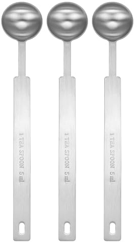 sourcing map 3pcs Single Measuring Spoon 1tsp (1/3tbsp, 5ml) Teaspoon/Tablespoon 430 Stainless Steel Single Tiny Square Bowl Measuring Spoon Long Handle Measure Scoop