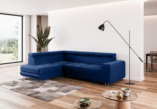Ecksofa mit Schlaffunktion NOLA L-Form, Sofa Couch mit Bettkasten, Eckcouch, Schlafsofa für Wohnzimmer, Big Sofa Couch mit Schlaffunktion (Dunkelblau, Ottomane Links)
