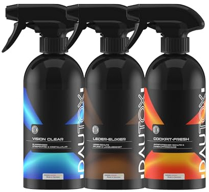 DAUTOX® Auto Reinigungsset – Autopflege Set für Innenraum & Außenbereich | Fahrzeugpflege Komplett- & Startersets | verschiedene Setgrößen (Innenpflege Leder Set | 3-teilig)