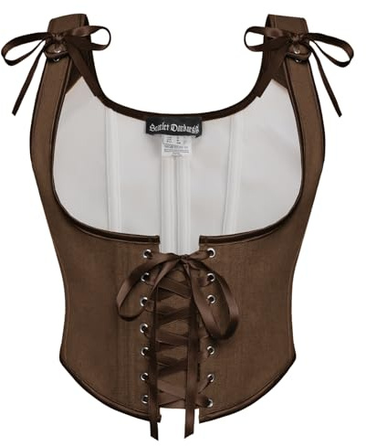SCARLET DARKNESS - Corsetto da donna in stile rinascimentale, con scollo a U, stringato, top cottagecore, marrone scuro., 50
