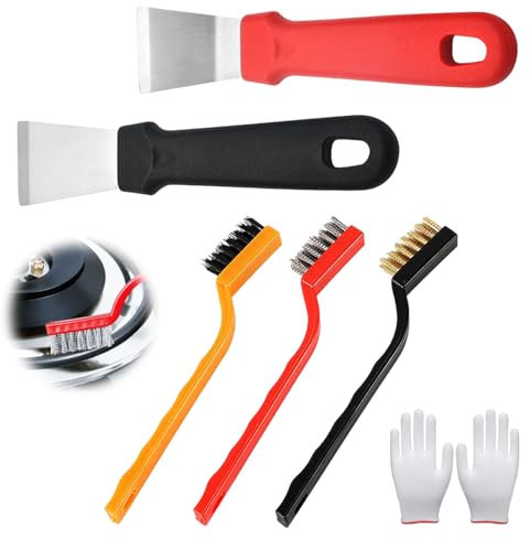 2 Pezzi Raschietto Cucina, con Spazzola e Guanti, Acciaio Inossidabile, Pulizia Rapida, Multifunzionale, Adatto per Stufa in Ceramica, Piastrelle in Ceramica, Parete, Pavimento, Vetro (Argento, nero)