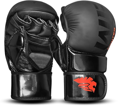 WFX MMA Gloves for Sparring Grappling, Open Palm Half Finger Punch Bag Boxing Gloves Karate Mitts for Men & Women, May Thai Training Gloves for Kickboxing Body Combat (Black, L/XL)
