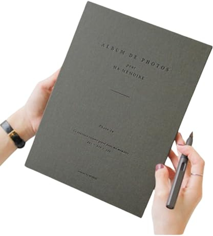 Aesthetic Simple Lovely Korean Hard Cover 4 x 6 in Photo Album Book for couples, family, baby, wedding - holds 100 photos in pockets includes 50 double sided memo slips/spiral bound (Ash)