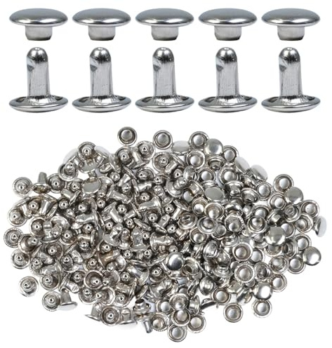 Selyse 200 Sets Doppelkappe Nieten 7mm, Leder Nieten aus Edelstahl, Hohlnieten für Leder, Metallnieten für Taschen, Schuhe, Gürtel, Kleidung und DIY Handwerk (Silber)