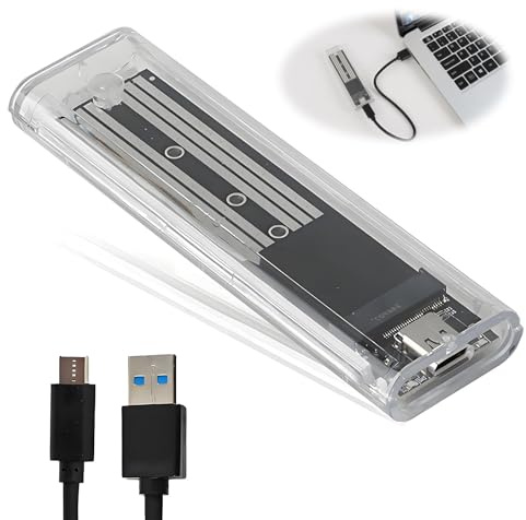 JRILUO Transparentes M.2 SSD Gehäuse SATA NGFF USB 3.1 Gen2 5 Gbps, Externes Festplattengehäuse, Kompatibel NUR mit M.2 SATA B-Key/B+M-Key SSD, Nicht kompatibel mit NVMe/M-Key