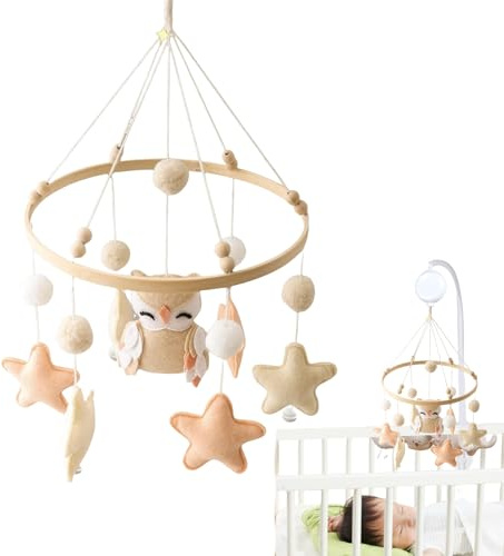 Baby Mobile - Babyzimmer Deko Kinderbett Mobile | Handgemachtes Filzspielzeug mit neutralem Bettwäsche-Design für das Schlafzimmer von, das Kinderzimmer zu Hause und für Spiel und