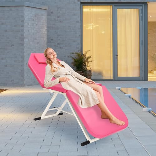 GIDRLL Professionelle Klappbare Massageliege, 3-Zonen Tattooliege & Kosmetikstuhl, Einstellbares SPA Salon Schönheitsbett für Kosmetik, Massage & Therapie, Belastbar bis 200 kg (Rosa)
