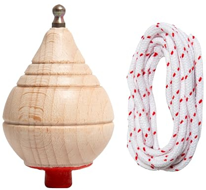 Peonzas niños de Madera clásica con Cuerda - Juego Manual para niños con Punta giratoria - Pack a Elegir 1/2/4/6/8/12/16/24 - Peonza clásica Madera - Trompo Spinners Perinola (1 Peonza)