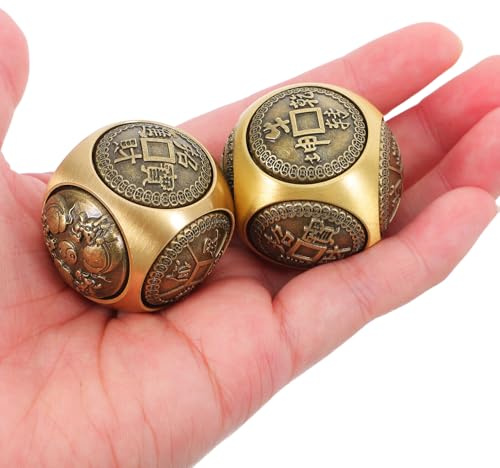 Chinesische Baoding Kugeln 36mm Messing 2 Stück für Handtraining | Sechseitige Reliefstruktur, Goldene Ausführung, für Heimdeko und Unterhaltung, Handgefertigtes