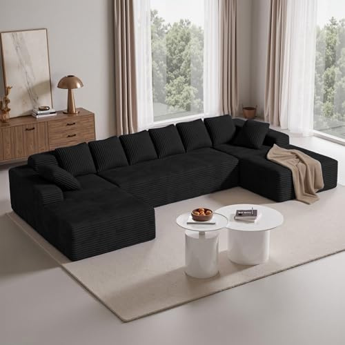 Aivermeil U-förmige Modulare Cloud Couch 3-Sitzer – Verwendbar als L-Form Boneless Design Sofa Couch mit Hochdichtem Schaumstoff, Kuscheliger Cord-Bezug für Wohnzimmer in der Wohnung, Schwarz