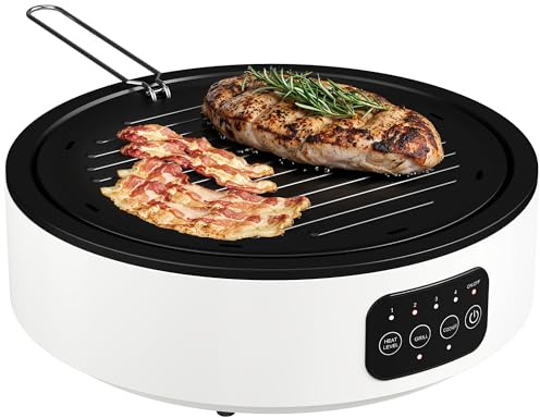 HOMCOM Placa infrarroja individual con grill para todas las ollas 2000W | Placa de vitrocerámica, 2 modos, control táctil LED, encimera de 36 cm, 4 niveles de calor, bandeja de grasa