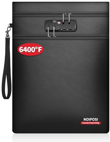 Noiposi 6400℉ Feuerfeste Dokumententasche mit Schloss | 12-lagige Wärmedämmung, Doppeltem Reißverschlussfach Feuerfest Geldtasche für Bargeld, Reisepass, Unterlagen, Wertsachen