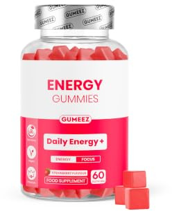 Energy Gummies - Daily Energy and Focus with Caffeine and L- Theanine - Strawberry Flavour - Vegan - 60 Gummies