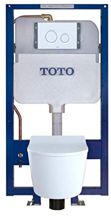 TOTO® RP Wall-Hung D-Shape Toilet and DuoFit® In-Wall 1.28 and 0.9 GPF Dual-Flush Tank System with Copper Supply, White Matte - CWT447247CMFG#WH