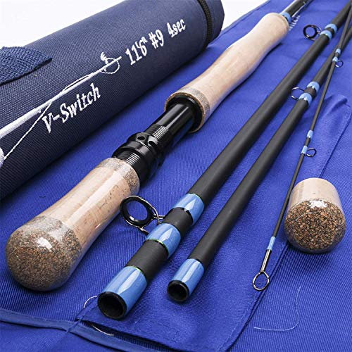 MAXIMUMCATCH Spey/Switch Fliegenrute 4/5/6/7/9ft 4/5/6 teilige Rute IM10 Kohlefaser-Rute Angelrute mit Cordura Rohr (Switch, Travel 10'6'' 5/6wt 5 Teile)