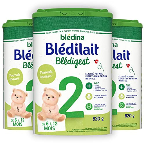 Blédina Blédilait Blédigest 2, Lait en Poudre pour Bébé, 6 à 12 Mois, Formule Epaissie, 820g (Boîtex3)