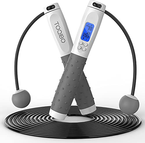 TOQIBO Springseil mit digital Zähler, Profi Kugellager & Anti-Rutsch Griffe, Verstellbares Speed Rope Seilspringen Training, Fitness, Boxen, Abnehmen für Kinder und Erwachsene
