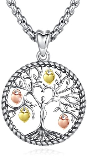 Eusense Livets träd-halsband, familjeträds-hänge, smycke i 925-sterlingsilver, present till kvinnor och flickor, Sterlingsilver