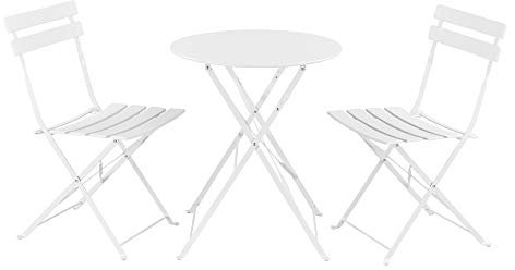 [en.casa] Bistroset Caprile Balkonset 3-TLG. Bistrotisch mit 2 Stühlen Essgruppe Sitzgruppe Stahl Gartenmöbel Set Balkonmöbel Gartenset klappbar Gartengarnitur Weiß