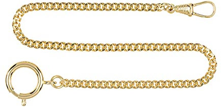 Hermann Jäckle Taschenuhrkette 3002pl Flachpanzer aus Messing vergoldet I Kette für Taschenuhr I 30cm I Made in Germany