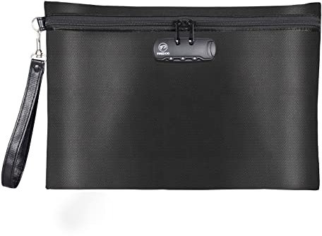 FIREDOG Fireproof Document Bag with Lock, Fireproof Waterproof Money Bag Safe Storage Pouch for A4 Documents, File,Cash and Valuables(Black, 14x10)