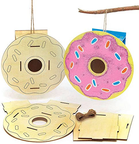 Baker Ross FC793 Donut Vogelhaus Holz Bastelset - 2er Pack, Nistkästen für Vögel zum Bemalen und Basteln für Kinder Set
