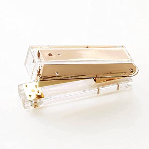 Häftapparat Häfttång Mode Metal Acrylic Stapler Rose Gold Gold Manual Stapler 24/6 26/6 inkluderar 1000pcs häftklammer Häftapparater Skrivbordshäftapparat (Color : Gold Stapler)
