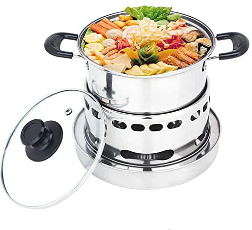 Spirituskocher, Campingkocher Mit Topf Tragbarer Campingkocher, Aus Edelstahl Campingkocher Ohne Gas Und Strom Zum FüR Camping Grillen HeißEr Topf Picknick (18cm)