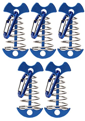 5 St Fishbone Tältspik, Stora Däcksbrädor Campingtältfäste med Fjäderspänne Justerbara Vindreps Ankarpinnar (Blå)