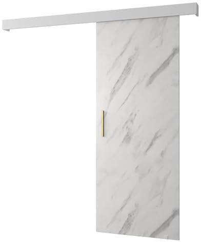MEBLE KRYSPOL Salwador 1 Schiebetürsystem mit Schienenabdeckung - Loftige Einbautüren - Solide Konstruktion - 90x204 cm - Weißer Marmor