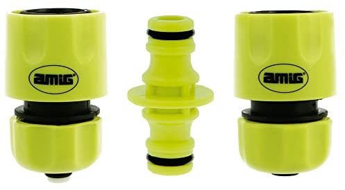 Amig - Kit de Conectores para Manguera - 3 Componentes - 2 Empalmes Rápidos de 1/2 y 1 Manguito de Conexión - Accesorios Ideales para Jardinería - Plástico ABS - Verde Pistacho