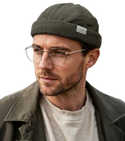 Clakllie Sommar Docker Mössa 100 % Bomull Docker Mössa Mössa Tunn Sjöman Keps Unisex Hamnarbetare Hatt Rullad Kant Mössa, Ct84-grå grön, One Size