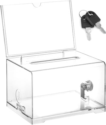QWORK® Scatola trasparente in acrilico con serratura a chiave, per biglietti della lotteria, schede elettorali e altro (16x12x10 cm)
