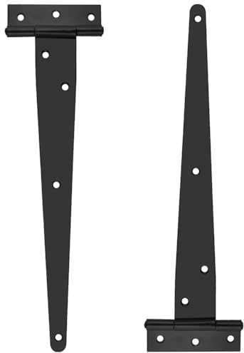 TOVOT 2PCS 10 Inch T-Shape Shed Door Hinges Barn Door Hinges Outdoor Gate Hinges Black Hinges for Fence Gate Window