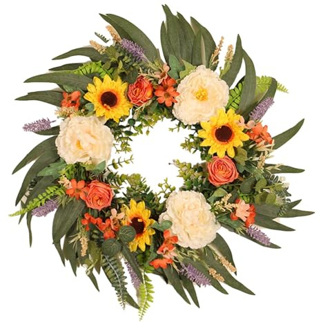 Fenteer 50cm Sonnenblumen Türkränze Türkranz, Simulationskränze, Partyzubehör, Blumenreifen, Sommerkränze für die Dekoration von Festivals und Feiern
