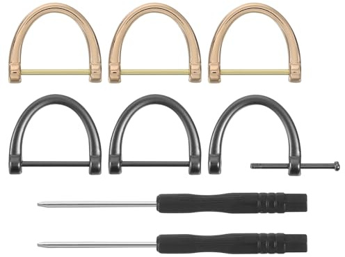 sourcing map D-Rings Screw in Shackle, 6Pcs 0.63 Inch Zinc Alloy Horseshoe U Shape D Ring Buckles with Screwdriver for Purse DIY Leather Craft Keychain, Gold/Black