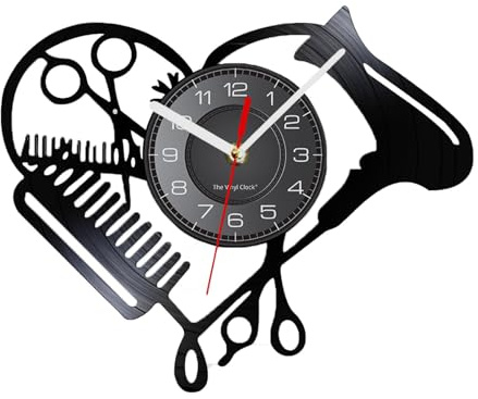 Nuyhgtr Orologio da parete per salone, decorazione da parete moderna per parrucchieri, decorazione da parete per barbiere, orologio silenzioso LED con motivo forbici e pettine, orologio da parete