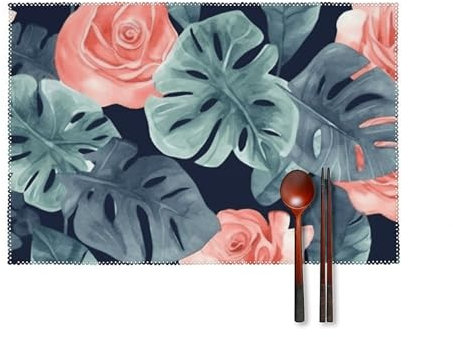 Platzsets, Aquarell-Monstera-Muster, bedruckte Platzsets, langlebige Platzsets, universelle Platzsets, Küchen-Tischsets, Platzsets, 6 Stück