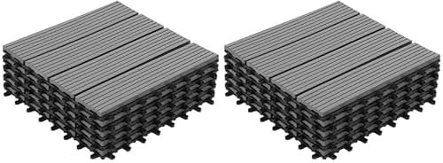 IDMarket WODHY - Lote de 10 losas de terraza con clip de madera compuesta, color gris