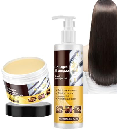 Dyceittdia 2pcs Cura dei Capelli al Collagene, 100ml Shampoo al Collagene e Maschera per Capelli al Collagene, Leviga e lucida, Migliora l'effetto Crespo, la Secchezza e le doppie Punte, hair mask1