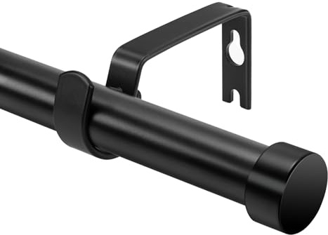 WISYOK Bastone Tenda Estensibile 45-224cm, Asta per Tende con Coperchio e Staffe di Diametro 25 mm, Bastoni Tende per Interni e Esterno (Nero)